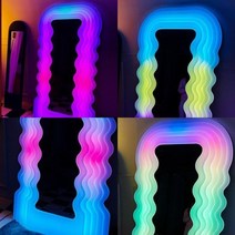 LED 웨이브 블루투스 특이한 전신거울 카페 쇼룸 호텔 럭셔리 인테리어 지디 거울, 믹스컬러(블루투스색상변경)