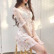 마이데이트 러블리 플라워 쉬폰 프릴 미니 점프수트 원피스