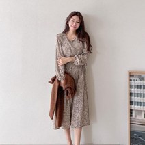 주식회사 브이와이 VY 여자 호피 가을하객 벌룬 핀턱 스트랩 롱원피스 (9193693)