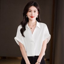 직장인 데일리 중년 블라우스 셔츠 여름 반팔 풀오버 오피스 레이디 화이트 단색 여성-271