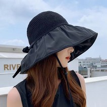 여름 자외선 차단제 검은 접착제 활 태양 모자 여성 일본과 한국 모자 UV 보호 큰 처마 얼굴 태양 빈 모자