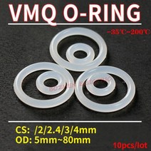 오링 10PCS 두께 2/2.4/3/4mm 화이트 고무 씰 링 OD 5-80mm 내열성 식품 학년 실리콘, OD 8mm (CS 2.4mm), white