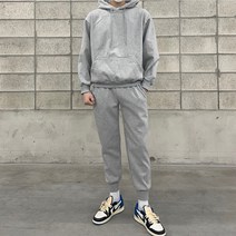 이중지 후드 트레이닝복 세트 / 블랙 백매란지 그레이