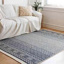 [얀카페트] 에스닉-네이비 인도산 빈티지 스톤워싱 면 러그 카페트 (160x230cm) 거실 물세탁가능 사계절