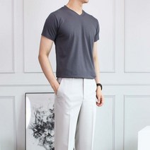 세컨에디션 모달 스판 머슬핏 브이넥 반팔티