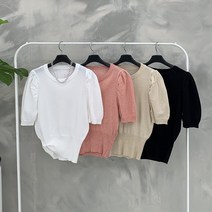 행복여[신상무배]글리터 셔링 퍼프 반팔 펄 니트