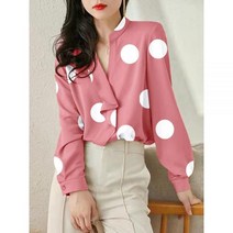 땡땡이블라우스 빈티지 여성 캐주얼 폴카 도트 프린트 블라우스 긴 소매 넥 셔츠 291165