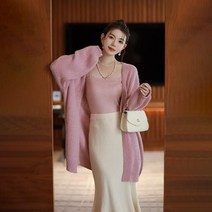 롱니트가디건 가을롱가디건 카디건 부인 섬 노래 모헤어 니트 카디건 스웨터 자켓 여성용 가을 중간 길이 스타일 느슨한 부드러운 왁스 겉옷