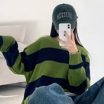 [오버핏/색감취저] 유니크한 컬러감 탄탄 도톰 배색 단가라 하찌 라운드 긴팔니트 4color]모찌단니트