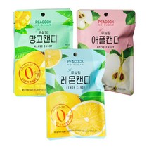 피코크 무설탕캔디 레몬 망고 애플 사탕 사과 맛 캔디, 3봉, 40g