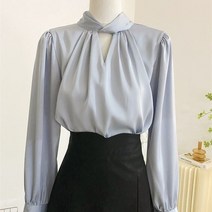 셔츠 여 긴팔 봄신상 초산 새틴 올봄 상의 디자인 소품