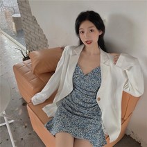 빈티지 소심기 나시 플라워 원피스오버사이즈 심플 정장 코트 세트 플리츠 스커트 여성 블라우스 라운드 원피스 치마