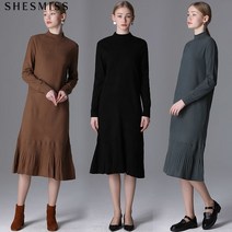 [쉬즈미스] 분위기있는 플리츠 모크넥 니트 원피스