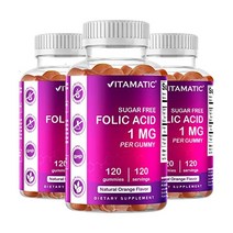 Vitamatic엽산Gummies 구미 젤리1000mcg(1mg)anPrenatal 산전비타민Mom비타민B9120비건Gummies 젤리(2), 삼