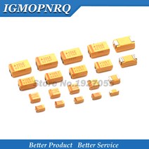10pcs A B C D 유형 탄탈륨 커패시터 100 미크로포맷 0.22 1 4.7 10 22 33UF 47UF 6.3V 10V 16V 25V 35V 50