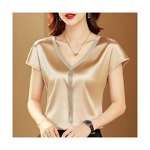 셔츠 및 블라우스 패션 실크 탑 솔리드 v넥 태슬 새틴 배트 슬리브 여성용 오레이디 루즈 캐주얼