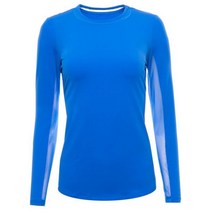 IBKUL 여성 긴소매 메쉬 크루넥 블루