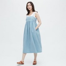 유니클로 린넨 원피스 여자 여름 비스코스 나시 롱 치마 블루 458110