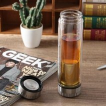 크리스 이중유리 티텀블러 400ml 거름망 휴대물병