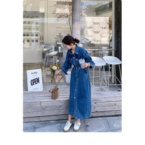 셔츠데님롱원피스 긴팔 데님 카라 버튼 루즈핏