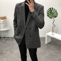 2XL 울 체크 더블 블레이져 자켓