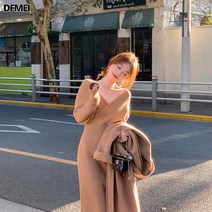 DFMEI 디자인 센스 슬림 브이넥 가방 힙스커트 여성 긴팔 허리 니트 원피스