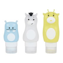 동물 친구들 실리콘 공병, 파우치 포함 3종 세트(하마&말&기린)