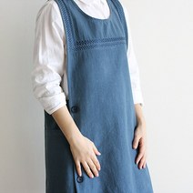 네이처데코 자수 포인트 원피스 어린이집 유치원 선생님 앞치마 (3color), 블루
