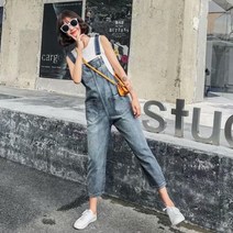 데님 멜빵바지 여성 멜빵팬츠 청 점프수트 연청 멜빵