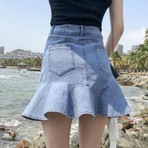 [하나비] 크뤼스트얼 여성 여름 데님 프릴 부영 미니 청 스커트