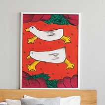 오리 오리 김점선 그림액자 (캔버스 액자포함), 마운팅화이트, 43.3x60cm