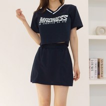 마드 레터링 브이넥 반팔 크롭티 스커트세트 트레이닝복 여름츄리닝
