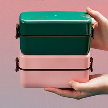 직장인 어린이 초등 도시락 통 2단 밀프랩 다이어트 런치박스 수저세트포함, 700ml, 핑크