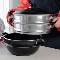 대형 가마솥 3단 찜통 찜냄비 옥수수 만두 킹크랩 감자 대게 큰냄비 식당 업소용 찜솥 찜기, 다용도3단찜기33cm