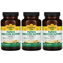 Country Life 컨트리 라이프 파파야 Digestive Support 파인애플 파파야 500 츄어블 웨이퍼 3병 프로테아제 알파아밀라아제 글라이신 함유, 3개