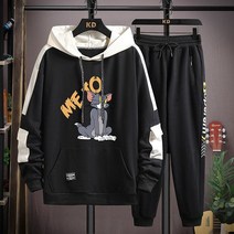 귀여운 캐릭터 프린팅 루즈핏 후드 티 트레이닝 복 세트 빅사이즈 캠핑룩 수학여행 중딩