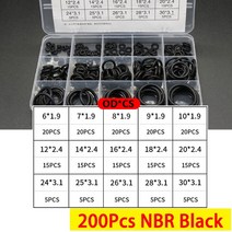 가정용 고압세차기 충전용 박스형 VMQ NBR FKM O 링 세트 고무 와셔 씰 어소트먼트, 01 200Pcs NBR Black, 01 200Pcs NBR Black