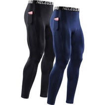 Neleus 남성용 드라이핏 압박 베이스레이어 바지 러닝 타이츠 핸드폰 주머니가 있는 레깅스 6069 블랙/블랙 2팩 3X-Large 484048, 3X-Large_6069 Black/Navy Blue,
