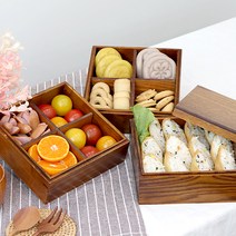 코지테이블 우드나무 도시락통 다크우드 3단 사각 찬합, 단품