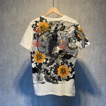 자수 요코스카 반팔 티셔츠 그림 화려한 조폭 용 잉어 문신