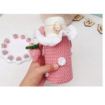 딸기 텀블러 가방 뜨기 보틀 커버 백 코바늘 diy 티코스터 세트, 텀블러백 재료 패키지