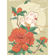 12월 화신 토끼 우드 직소퍼즐 사랑스러운 래빗 모란꽃 연꽃 동백꽃 매화 복숭아꽃 필무렵 부귀영화 행운 찾아온다는 사극풍 래빗 조각퍼즐 선물용 집콕취미 300 500 1000피스, 12월 화신 토끼 퍼즐07