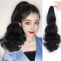 일월전빵 웨이브 포니테일 가발 50cm 묶음머리 집게가발 부분가발 +가발빗 1개, 블랙