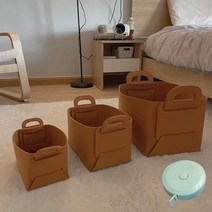 탄탄 펠트 옷 다용도 접이식 정리함 3종 + 파스텔 미니 줄자, 카키 3종