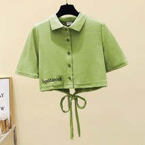 무지 이너 골지 유행 시원한 여성크롭티 크롭블라우스 숏슬리브 스퀘어넥 스판 배꼽티