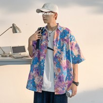 RENXING 서머 포트러시 데이즈 자염셔츠남 반팔 루즈 빅 사이즈 아이스 건달 비치 셔츠 트렌드 코트남