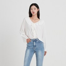 V넥 러플 가디건형 블라우스