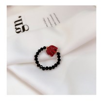 여성 작은흑수정연주반지 경면주사반지 비휴반지 꽃반지 슬림반지 매듭패션팔찌JZ002