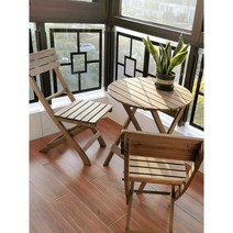 야외테이블세트 접이식 원목 의자 테라스 옥상 카페, 60cm테이블+등받이의자2개