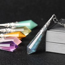 수맥 찾기 탐지기 다우징 찾는법 팬듈럼 펜던트 파워스톤 천연 크리스탈 원석 펜듈럼, 화이트 크리스탈 실버 볼 체인